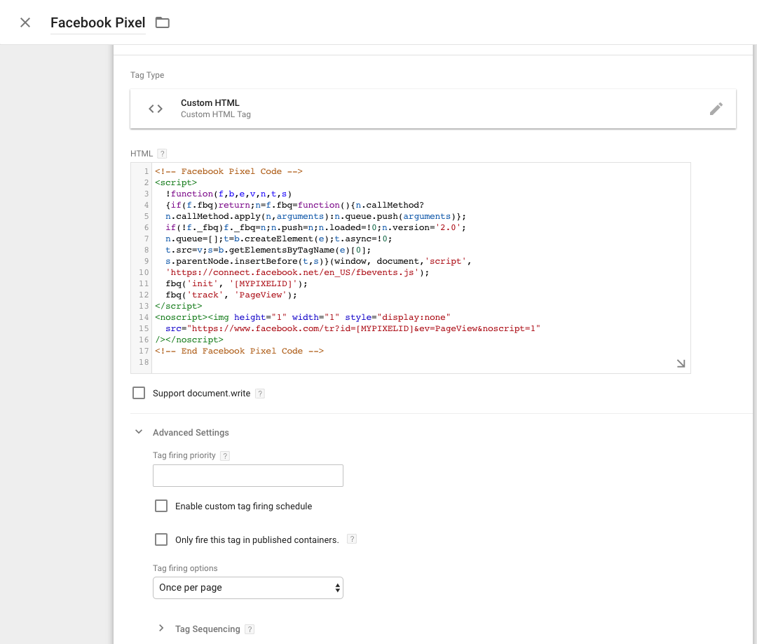 Adding Facebook Pixel to Google Tag Manager